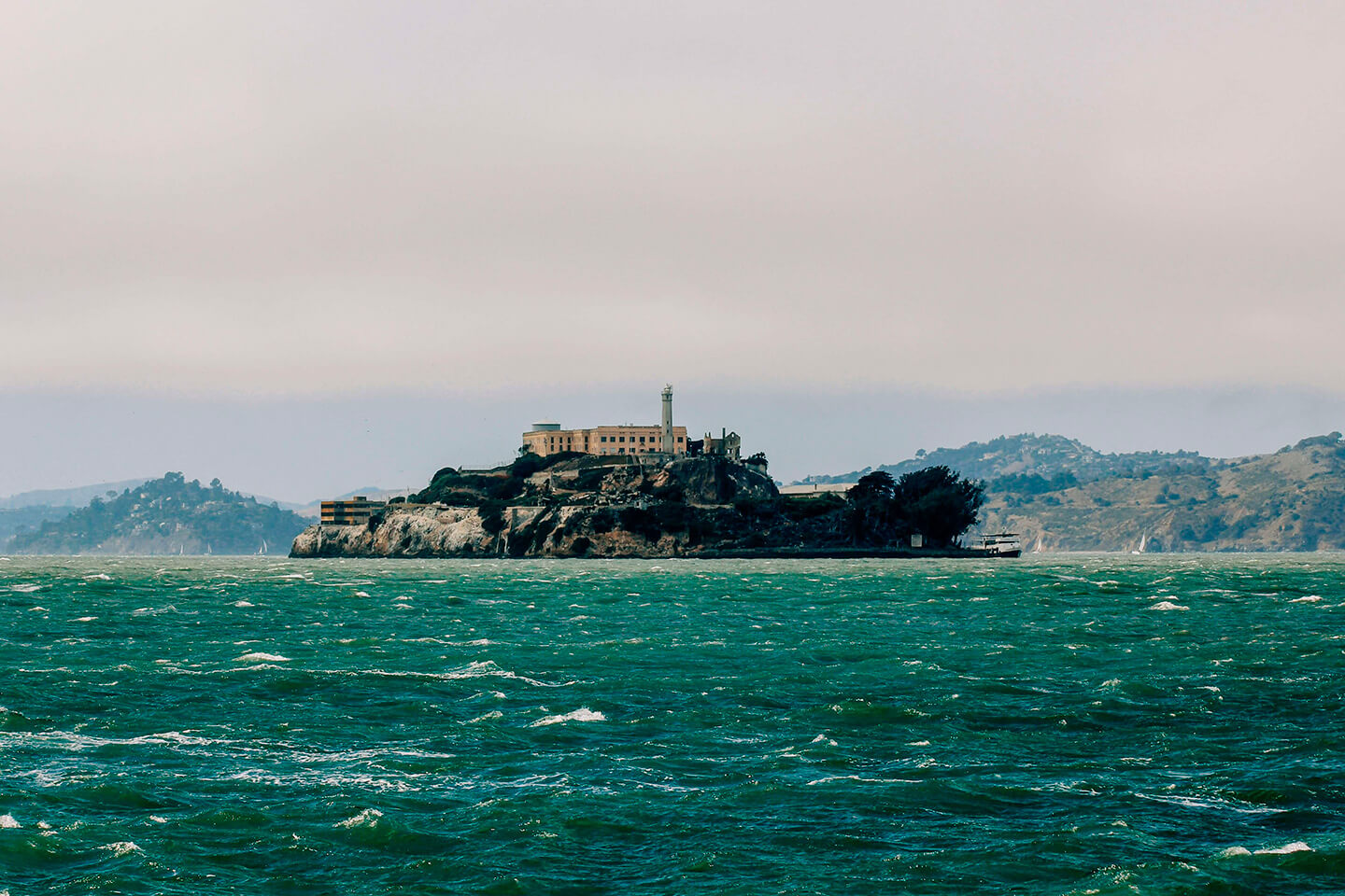 View of Alcatraz Island on the water
