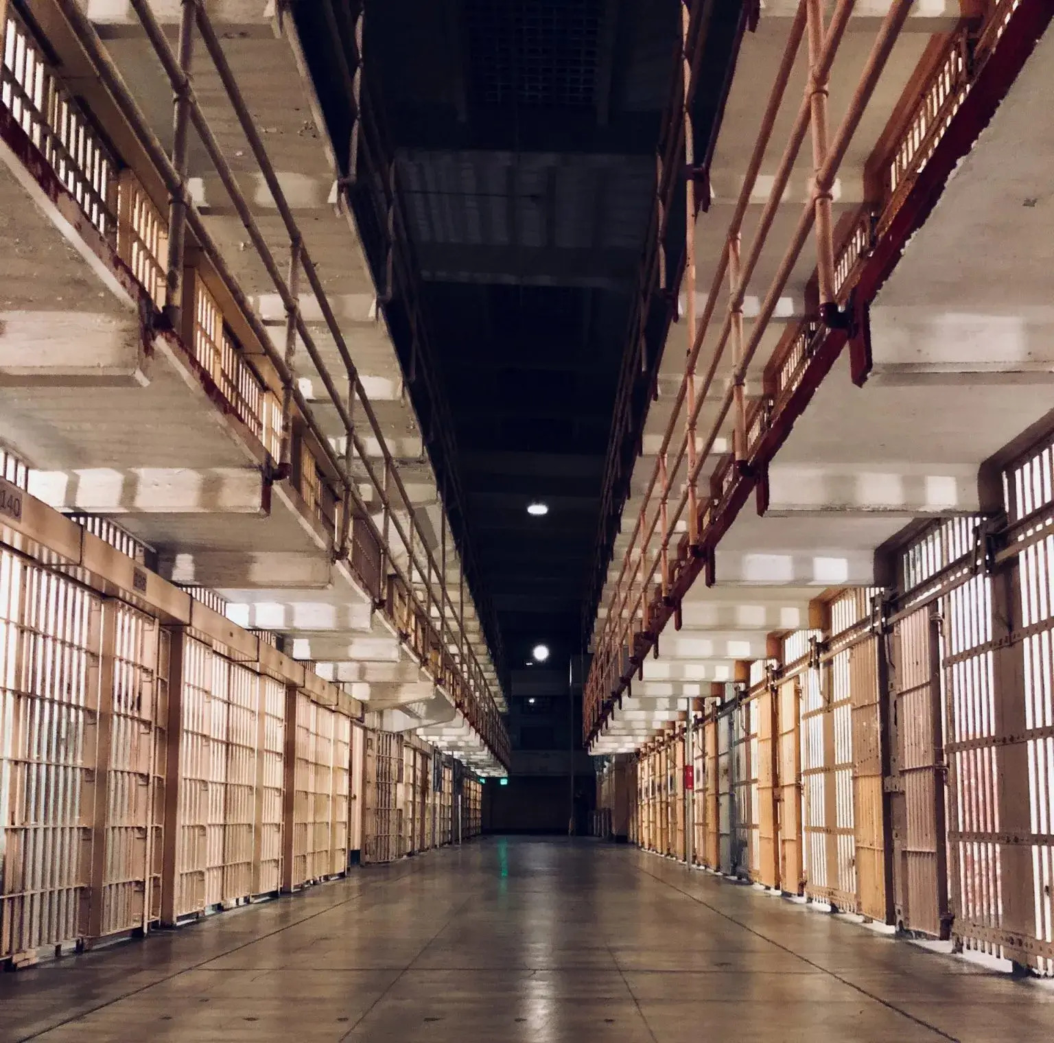 Empty Alcatraz prison cellhouse